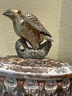 Large Antique 19th Cent Satsuma Cylindrical Jar with Eagle Finial. 19h, 11 wide
