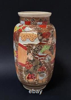 Large Antique Japanese Satsuma Moriage 12 Vase Meiji Period