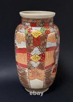 Large Antique Japanese Satsuma Moriage 12 Vase Meiji Period