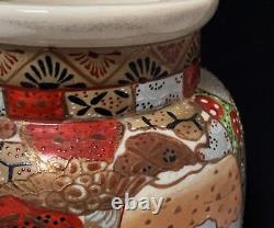 Large Antique Japanese Satsuma Moriage 12 Vase Meiji Period