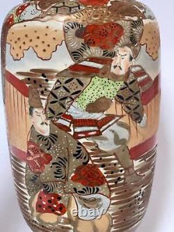 Large Antique Japanese Satsuma Moriage 12 Vase Meiji Period