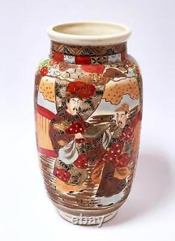 Large Antique Japanese Satsuma Moriage 12 Vase Meiji Period