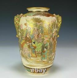 Large Antique Japanese Satsuma Pottery Vase with Painted Landscapes STUNNING