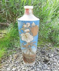 Large Antique Stoneware Satsuma Vase Unusual Lily Design, 18 1/2
