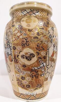 Large Japanese Antique Hand-painted Meiji Period Satsuma Vase Decorated Warriors