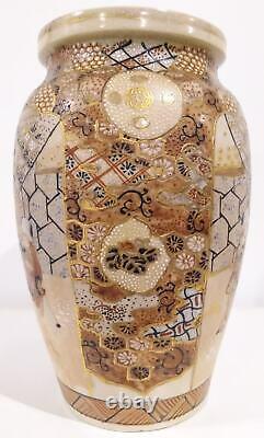 Large Japanese Antique Hand-painted Meiji Period Satsuma Vase Decorated Warriors