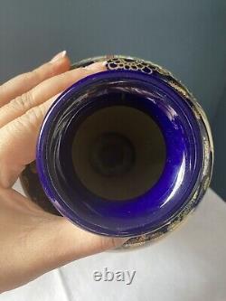 Large Japanese Satsuma Hand-painted Porcelain Vase With Cobalt Blue Background