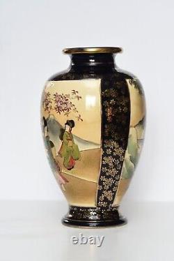 Large Japanese Satsuma Vase Taisho Period 1912-26 Cobalt Gold Paintings