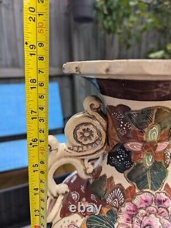 Large Japanese Twin Scroll Handled Satsuma Earthenware Vase Meiji/Taisho