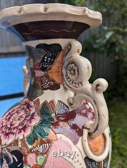 Large Japanese Twin Scroll Handled Satsuma Earthenware Vase Meiji/Taisho