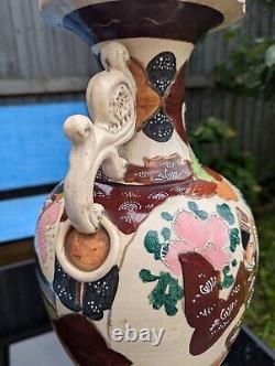 Large Japanese Twin Scroll Handled Satsuma Earthenware Vase Meiji/Taisho