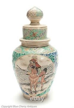 Large Meiji Japanese Nishida Satsuma Pottery Vase Warrior & Martial Arts Figures