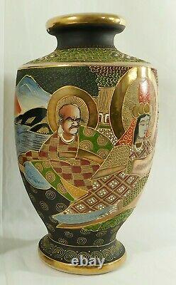 Large Pair Antique/Vtg 12.5 SIGNED Japanese Satsuma Enamel Porcelain Vases
