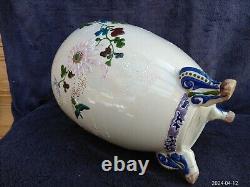 Large Signed 32cm Japanese Satsuma Footed Moriage Vase Hand Painted Enamel