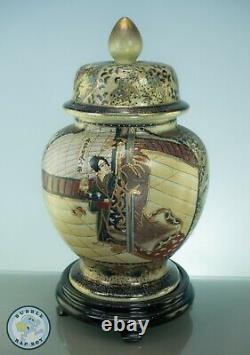 Large Temple Jar Vase Decorative Moriage Satsuma 13