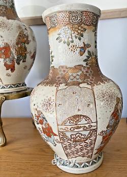 Late 19th C Meji Era Japanese Satsuma Vases With Scenes Of People & Noblemen