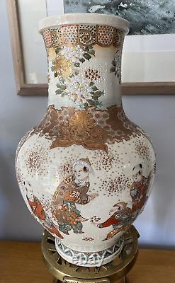 Late 19th C Meji Era Japanese Satsuma Vases With Scenes Of People & Noblemen