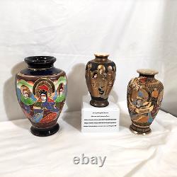 Lot Of 3 Antique Vintage Japanese Satsuma vase