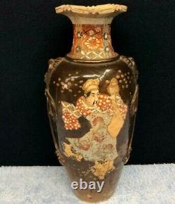 MEIJI Era SAMURAI Paint 12 inch Satsuma Ware Unique Vase Japanese Antique Art