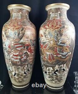 Massive Antique Pair Of Japanese Satsuma Porcelain Vases c1900 23