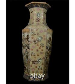 Meiji Era Samurai Pattern Large Vase Satsuma ware 36.4 inch Antique Japanese