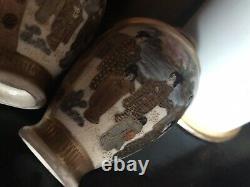 Meiji Japanese Satsuma Pair Miniature Vases Immortals Exceptional Signed