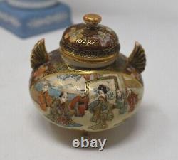 Meiji Satsuma Miniature Covered Jar Urn Vase Signed