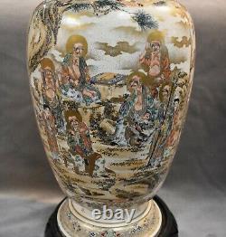 Monumental Japanese Satsuma Tall Vase Gold Eight Immortals and Scholars