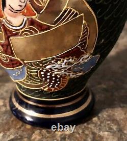 Moriage Satsuma Japan Gold Gilt Vase with Cobalt Blue-Hand Painted Dragonware
