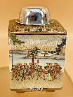 Museum Japanese Meiji Satsuma Jar With Silver Lid Signed Meizan