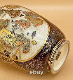 Museum Japanese Meiji Satsuma Vase With People & Floral Design By Kinkozan