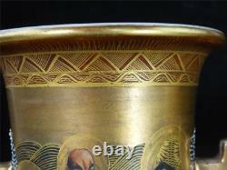 N716 Pair Antique Japanese Meiji Satsuma Pottery Vases Thousand Faces Dragon