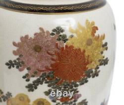 Pair Antique Japanese Satsuma Pottery Vases Hand Painted with Chrysanthemums