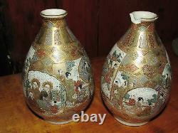 Pair Antique Japanese Satsuma Vases As Is Condition Signed