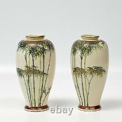 Pair Japanese Satsuma Hand Painted Porcelain Vases, Taisho Period