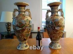 Pair Large Japanese Vases Satsuma Impressive 61cm Meiji Taisho Oriental Asian