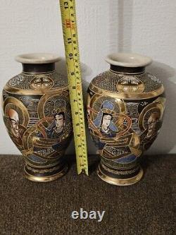 Pair Of 10 Inches Samurai Decor Satsuma Vase Japan