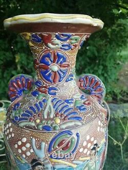 Pair Of Antique Japanese Satsuma Meiji Period Porcelain Satsuma Vases 30cm High