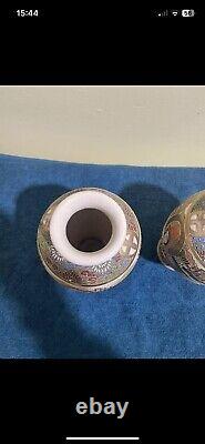 Pair Of Antique Satsuma Ware Flower Cases 9 Inches Japanese