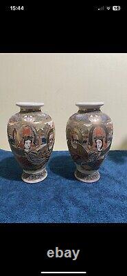 Pair Of Antique Satsuma Ware Flower Cases 9 Inches Japanese