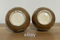 Pair Of Japanese Satsuma Double Gourd Vase Finely Painted With Children & Elders