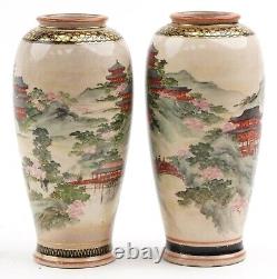 Pair Of Japanese Satsuma Vases Finely Decorated with Landscapes