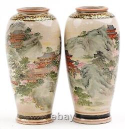 Pair Of Japanese Satsuma Vases Finely Decorated with Landscapes