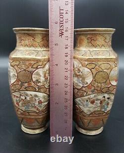 Pair Of Museum Quality Meiji Hexagonal Satsuma Vases With COA Signed FUKUBE
