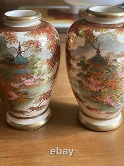 Pair Of Small Taisho Period Satsuma Vases