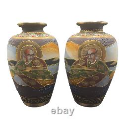 Pair of Antique Japanese Satsuma Vases-Moriage Detail, Signed Seizan