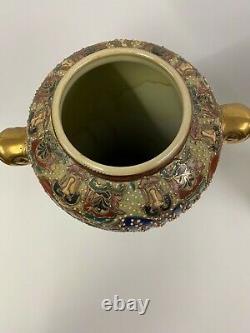 Pair of Antique Large hand painted Japanese Satsuma Vase with Elephant handle