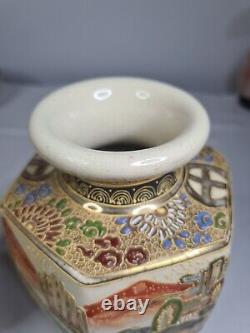 Pair of Antique Satsuma Vase Gold Moriage Signed Kusube Yaichi Tall 21.5 cm