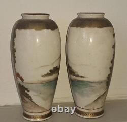 Pair of Exquisite Antique Japanese Satsuma Hand Painted & Gilded Vases Signed