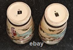 Pair of Exquisite Meiji Japanese Genzan Satsuma Hand Painted Vases -Signed